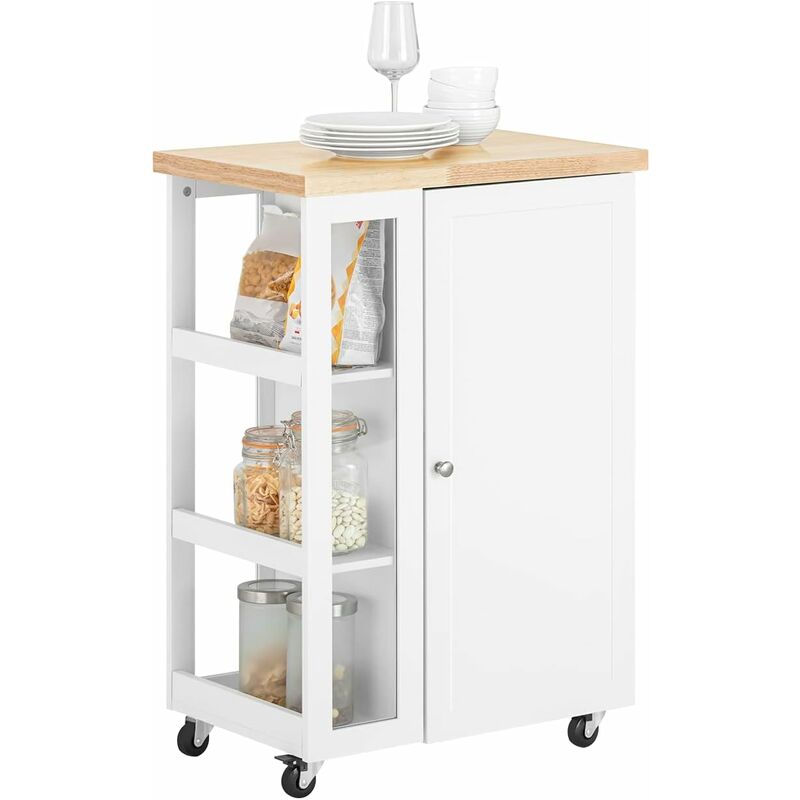 Kitchen Storage Serving Trolley Cart with 3-tier Side Rack FKW75-WN - Sobuy