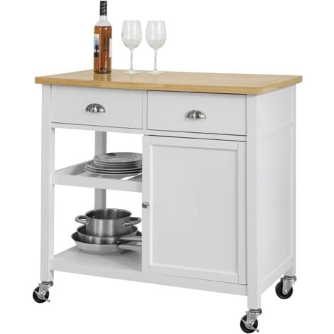 SoBuy Kitchen Storage Trolley Serving Cabinet with Wood Worktop FKW62-WN