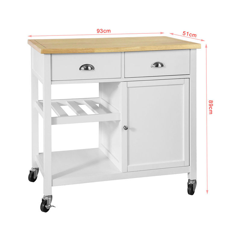 Kitchen Storage Cabinet SoBuy/® FKW45-WN Kitchen Storage Serving Trolley Cart with Rubber Wood Worktop