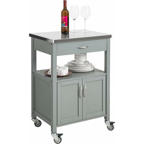 SoBuy Kitchen Trolley Cart Storage Trolley Serving Trolley Kitchen Cabinet with Stainless Steel Worktop,FKW22-HG