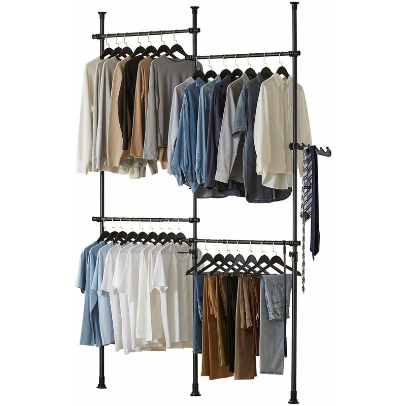 

KLS03-SCH Perchero de Ropa Telescópico Altura Ajustable Sistema de Perchero Extensible con 4 Barras ES (Negro) - Sobuy