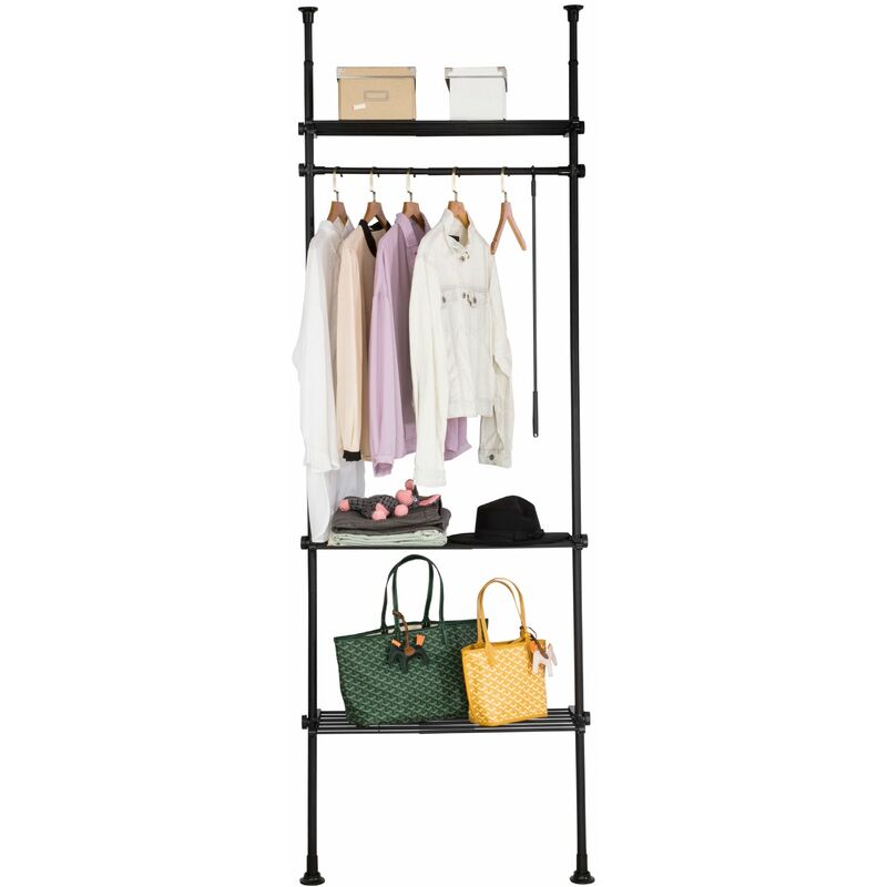 

SoBuy KLS07-SCH Perchero de Ropa Telescópico Altura Ajustable 233-300 cm,Perchero Extensible con 1 Barras y 3 baldas ES