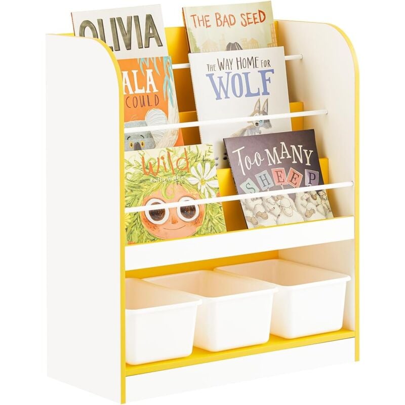 KMB108-G Étagère à Livres et Jouets, Bibliothèque Enfant, Étagère de Rangement pour Chambre Enfant, Meuble Rangement pour Jouets et Livres, 3