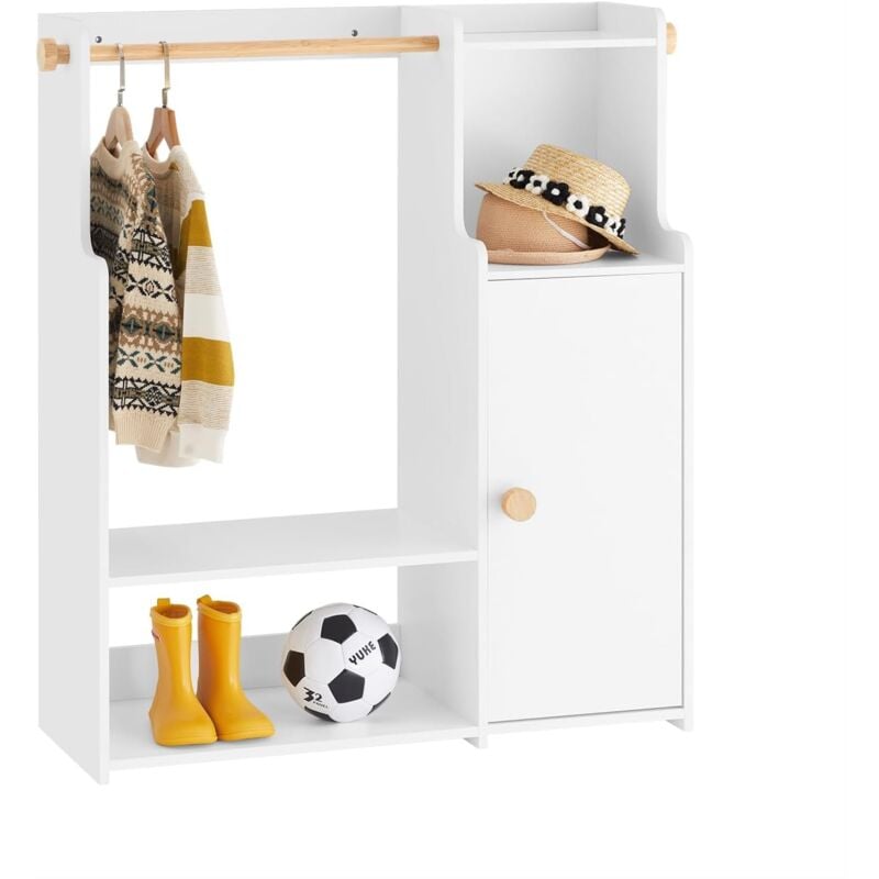 SoBuy KMB110-W Portant à Vêtements Enfant, Penderie pour Enfants, Garde-Robe Enfants, Étagère à Vêtement pour Chambre d'enfant avec 2 Compartiments