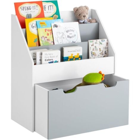 SoBuy KMB17-HG Kinder Bücherregal Kinderregal mit 3 Ablagefächern und Einer herausnehmbaren Spielzeugtruhe Aufbewahrungsregal für Kinder Weiß/Grau BHT ca.: 63x70x30cm