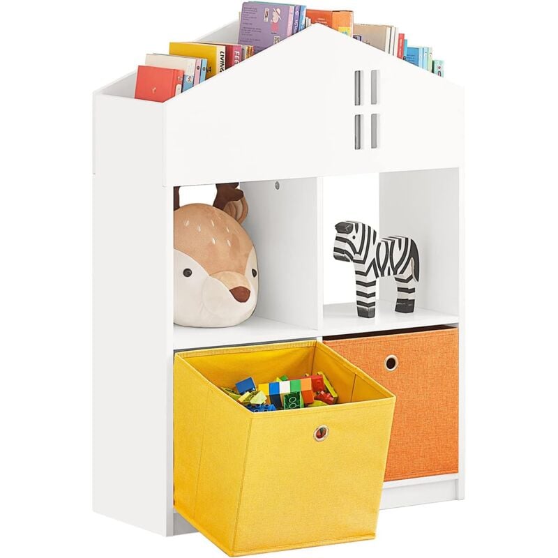 KMB49-W Meuble de Rangement pour Livres et Jouets pour Enfant, Étagère à Livres pour Enfants Mini Bibliothèque en Forme de Maison pour Chambre