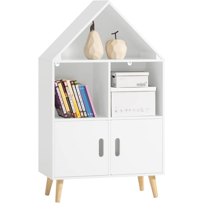 KMB58-W Bibliothèque Enfant Étagère de Rangement pour Livres et Jouets Étagère à Livres Armoire Meuble de Rangement sur Pieds avec 1 Regard de