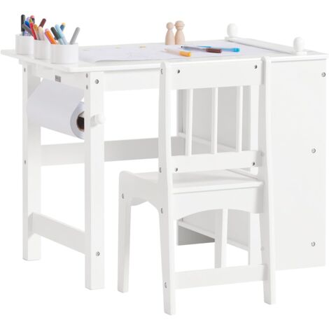 SoBuy KMB60-W Kindertisch mit 1 Stuhl Kindersitzgruppe innen Kinder Tisch Stuhl Set Maltisch für Kinder Weiß