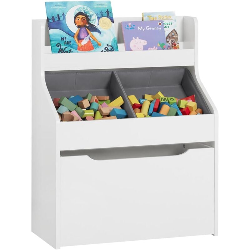 KMB71-W Étagère de Rangement pour Chambre d'Enfants, Meuble de Rangement pour Jouets Enfants, Organisateur Jouets et Livres, Bibliothèque avec 2