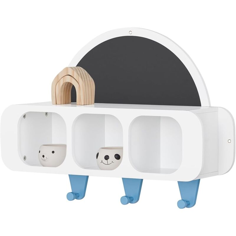 Sobuy - KMB86-W Étagères de Rangement Suspendue Chambre d'Enfant, Étagère Murale pour Enfant avec 1 Tableau Noir en Demi-Lune, 3 Compartiments et 3