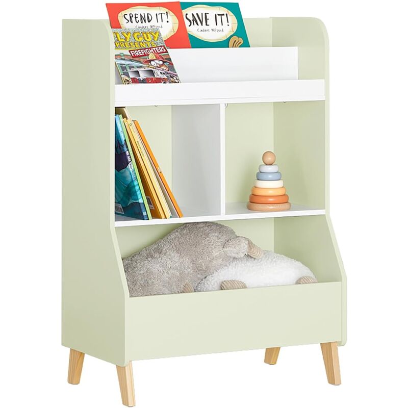KMB90-GR Étagère de Rangement Jouets pour Enfant, Étagère à Livres, Meuble de Rangement pour Chambre d'Enfants, Bibliothèque avec 2 Étagères et 3