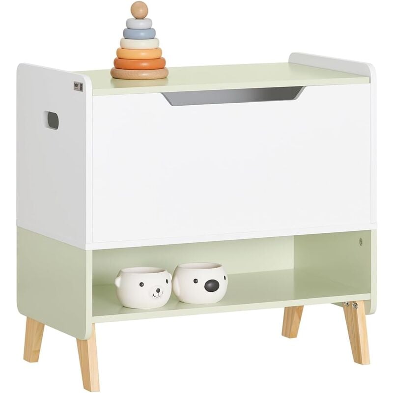 KMB91-GR Coffre à Jouets Enfants en Bois, Boîte à Jouets avec Couvercle Rabattable, Organisateur de Jouets pour Chambre d'Enfant avec 1 Compartiment