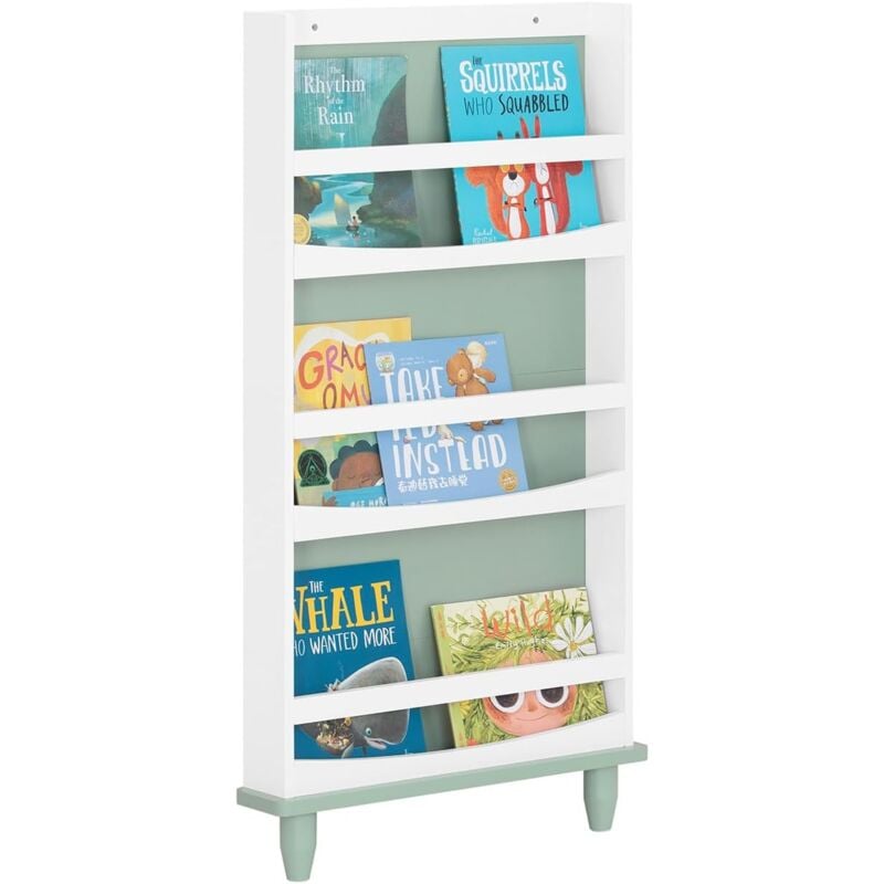 KMB93-GR Bibliothèque pour Enfants, Étagère à Livres à 3 Niveaux Étagère de Rangement pour Chambre d'enfants, 60x12x120 cm, Vert et Blanc - Sobuy