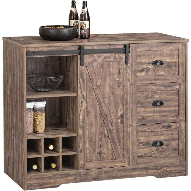 Sobuy - KNL08-N Ilot Central Mange-Debout Placard de Cuisine Buffet de Rangement Multi-rangements avec 1 Porte de grange, Porte-Bouteilles, 3