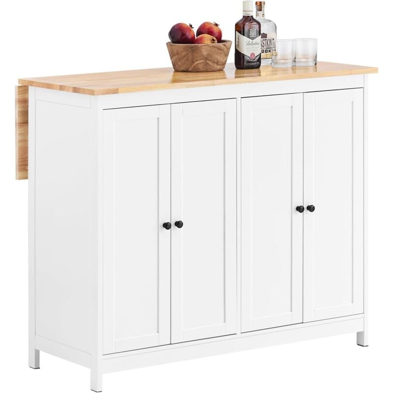 Sobuy - KNL10-WN îlot Central de Cuisine Buffet de Rangement Mange-Debout Placard de Cuisine avec Plans de Travail Rabattable 2 armoires 4 Portes,