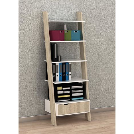 Sobuy Ladder Storage Wall Shelving Unit With 4 Shelves And Drawer