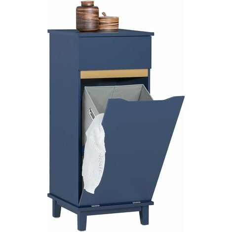 SoBuy Laundry Cabinet Laundry Chest with Drawer and Laundry Basket Navy Blue,BZR114-B