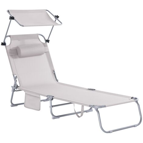 SoBuy Lettino Prendisole Pieghevole Cuscino e tettuccio Regolabile 4 Angoli di reclinazione con Organizer Beige OGS48-MI