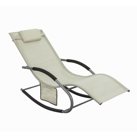 SoBuy Lettino Sdraio da Giardino a Dondolo - Sedia a Dondolo da Esterno in Textilene Beige con Telaio in Metallo, 150x63x87cm, Lettino Prendisole per Terrazza, Piscina, Patio, OGS28-MI