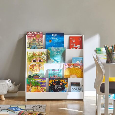 SoBuy Libreria Montessoriana per Bambini Scaffale Portagiochi Libreria da Terra Portariviste con 4 scomparti Porta Giochi Bambini Contenitori Bianco 80x30x88 cm KMB32-W
