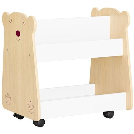 SoBuy Libreria per bambini Scaffale con 2 Ripiani e 4 Ruote Scaffale Portaoggetti Bianco-Naturale 50x40x53cm KMB103-WN