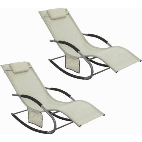 SoBuy Lot de 2 Chaises Longues Transat Pliable Jardin Aluminium – Bain de Soleil Ergonomique à Bascule Relax – Fauteuil Extérieur Confortable Plage pour Terrasse Balcon Camping, Beige, OGS28-MIx2