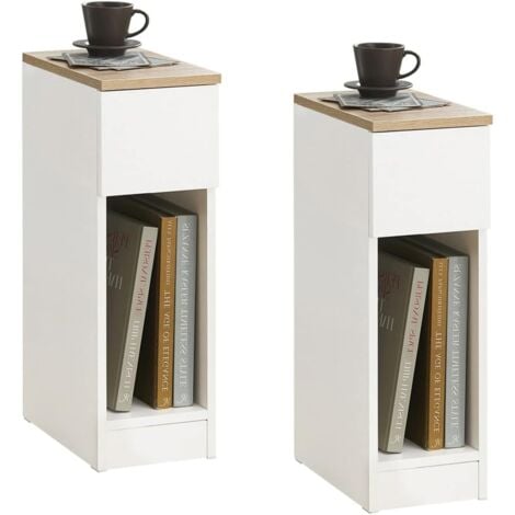 SoBuy Lot de 2 Tables de Chevet avec tiroir, Tables de canapé, Tables d'appoint, Meubled de Nuit, Rails métalliques, Brevet de conception pour l'apparence, 20x35x60 cm, FBT111-WNx2