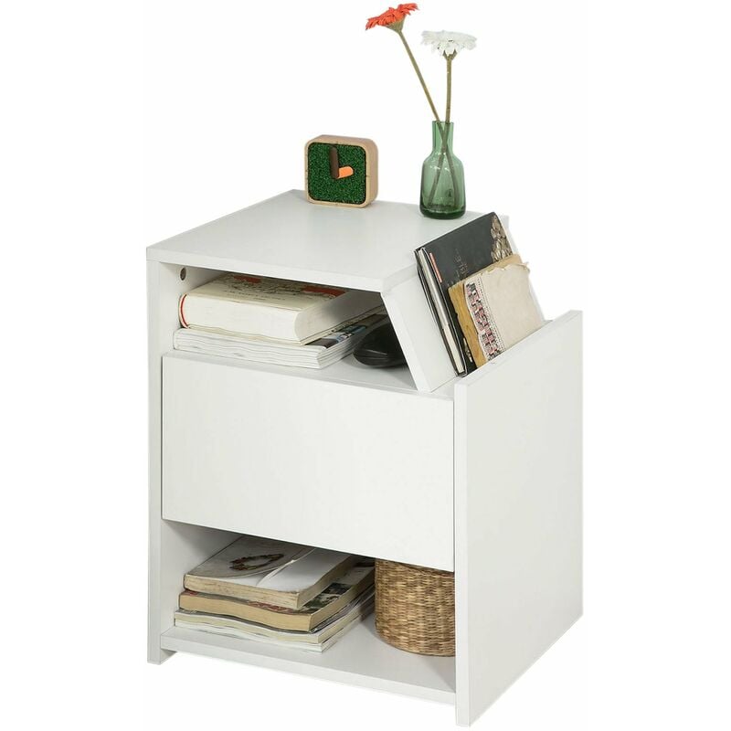 

® Mesa auxiliar con 1 cajón, Consola,mesita de noche,blanco, H51cm,FRG261-W,ES - Sobuy