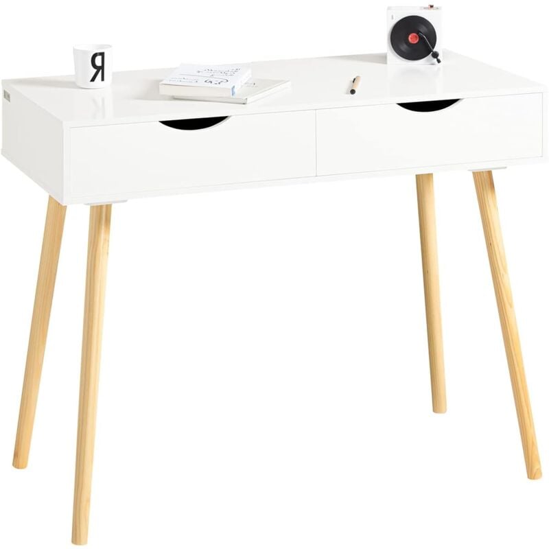 table de bureau informatique secretaire plan travail avec 2 tiroirs, sobuy® fwt40-wn