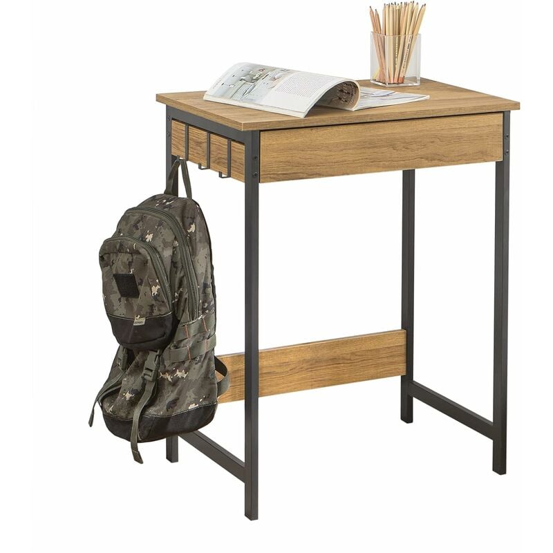 fwt43-n bureau informatique table de bureau table d'étude secrétaire avec 1 tiroir et 3 crochets cadre en métal style industriel - sobuy