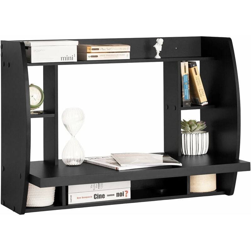 Sobuy - Table murale Bureau avec Étagère intégrée Armoire de rangement murale (Noir) FWT18-SCH