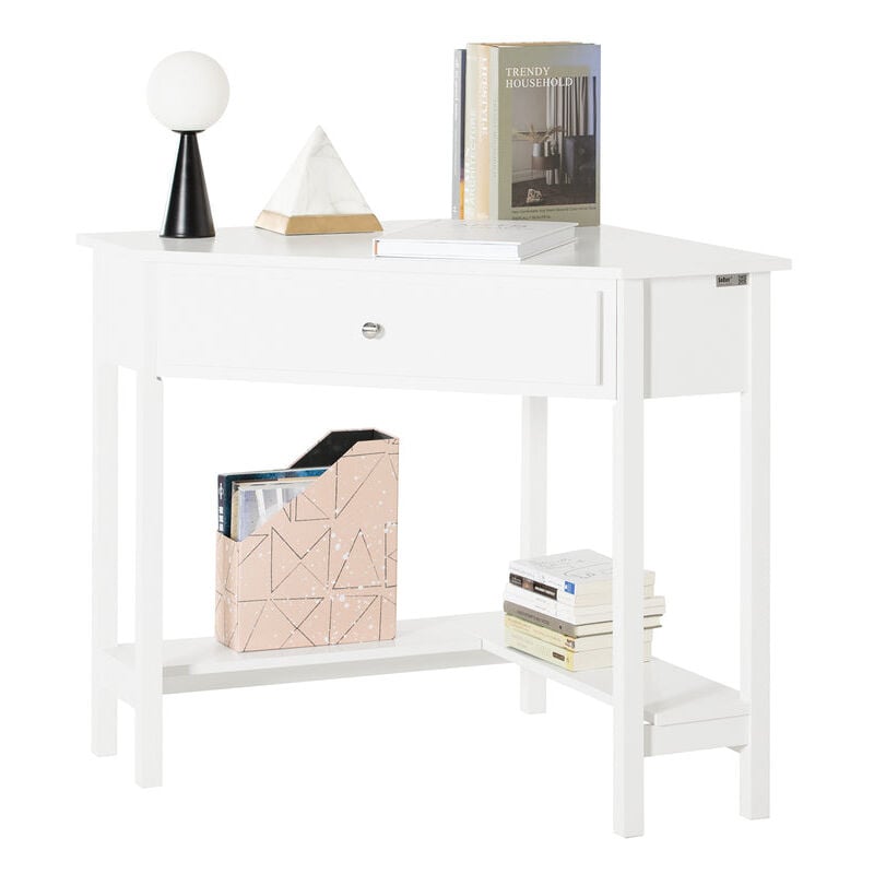 

® Mesa de ordenador, Mesa de escritorio con un cajón, triangular, blanco, FWT31-W - Sobuy