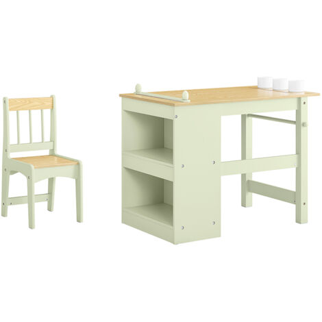 SoBuy Mesa Infantil con Silla Conjunto de 2 Piezas Mesa y Silla para Niños Escritorio con 2 Estantes Portapapeles y Almacenes para Bolígrafos Verde 80x50x66 KMB60-GR