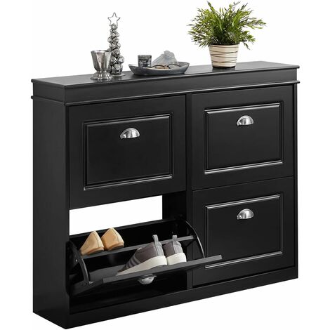 Sobuy – Meuble à chaussures 16 paires avec 4 abattants et coffre de rangement – Dimensions L105 x P24 x H82 cm – FSR79SCH