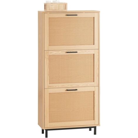 Sobuy – Meuble à chaussures 3 abattants FSR155N – Dimensions 60 x 24 x 127 cm – Effet cannage rotin – Rangement optimisé pour espaces étroits
