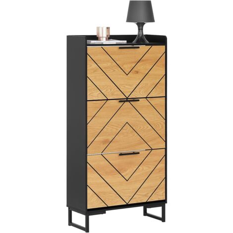 Sobuy – Meuble à chaussures FSR164SCH – Armoire 3 abattants sur pieds – MDF noir – Dimensions L62 x P24 x H125 cm – Rangement pour espaces restreints