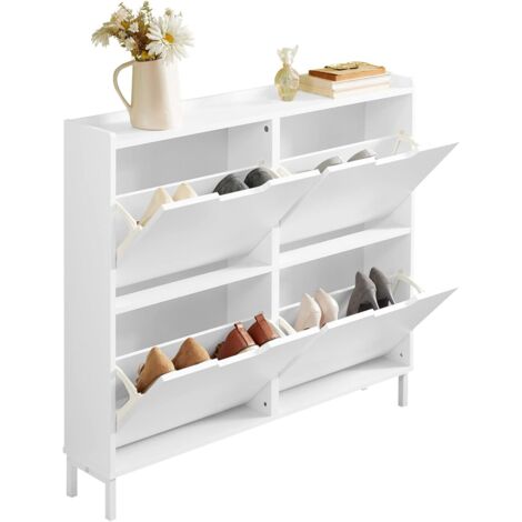 Sobuy – Meuble à chaussures 4 abattants FSR100W – Bois MDF E1 – Dimensions L100 x P19 x H91 cm – Capacité 60 kg – Meuble d'entrée blanc