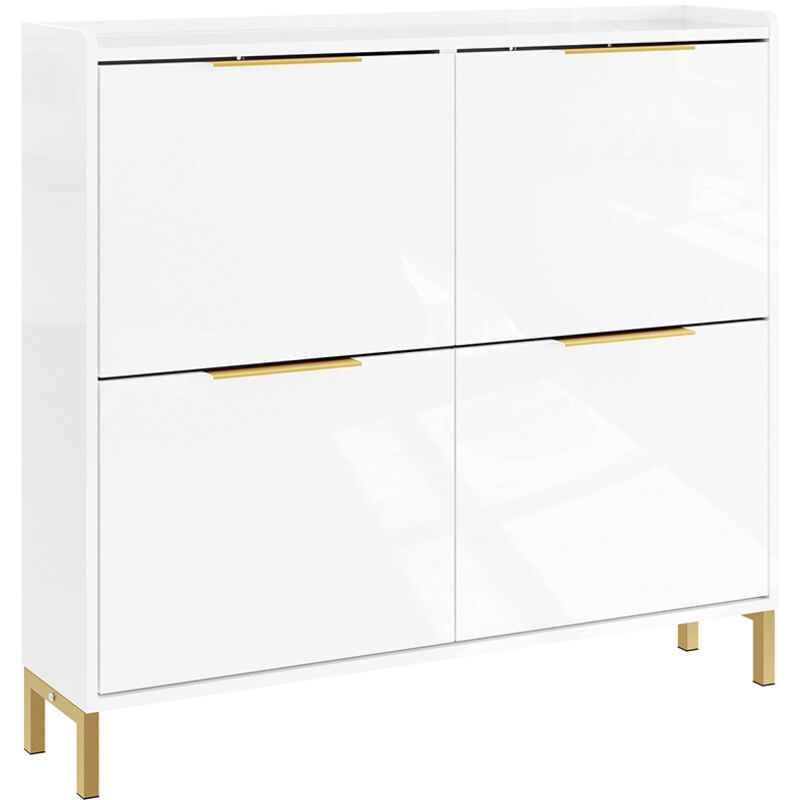 Sobuy meuble à chaussures entrée armoire à chaussures ultra fin 19cm - blanc brillant et or, anti-basculement, 100x19x90cm, fsr206-gw