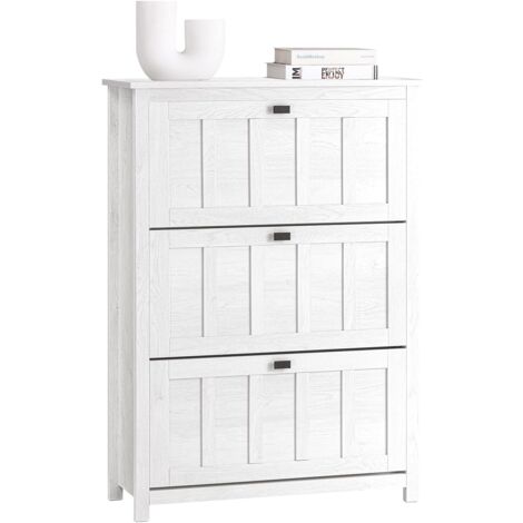 Sobuy – Meuble à chaussures FSR162W – Armoire avec 3 abattants – Dimensions L80 x P30 x H111 cm – MDF E1 vintage blanc pour entrée ou couloir