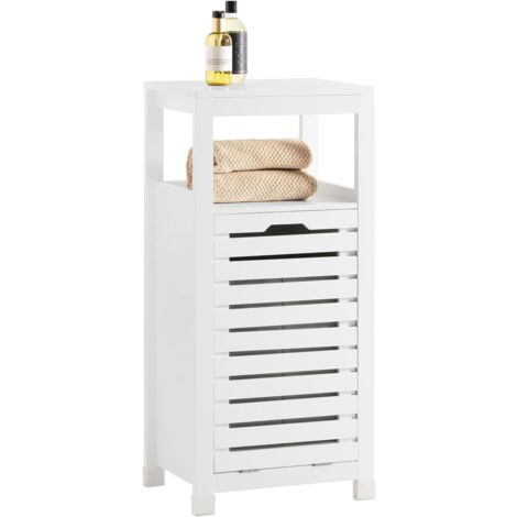 Sobuy – Meuble bas de salle de bain 42x30x90cm – BZR67W – MDF laqué blanc – Panier à linge basculant – Résistant à l'humidité