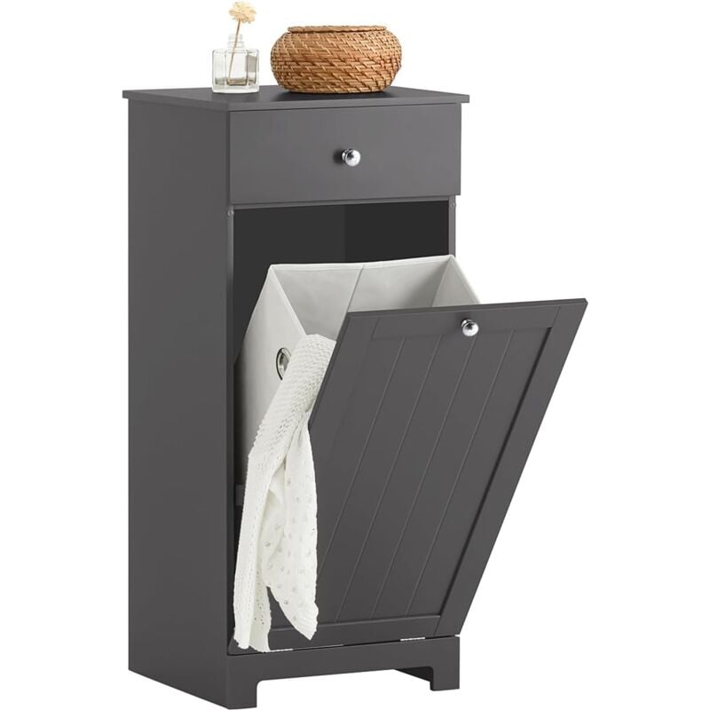 Meuble Bas de Salle de Bain Armoire Toilette avec 1 Tiroir et 1 Panier à Linge Gris Foncé BZR21-DG - Sobuy