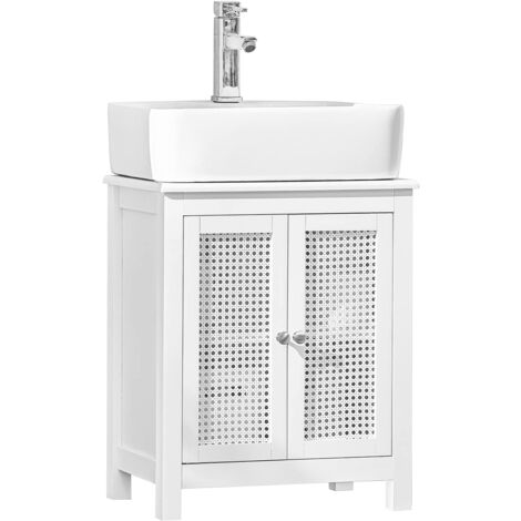 Sobuy – Meuble bas de salle de bain BZR35W – 2 étagères et 2 portes – Bois MDF laqué blanc – Dimensions L50 x P33 x H60 cm