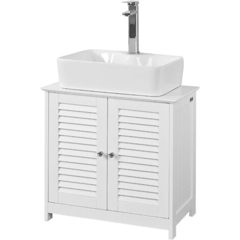 Sobuy – Meuble sous vasque simple 60cm en bois MDF laqué blanc – 2 portes et 2 étagères – Pour lavabo standard – FRG237W