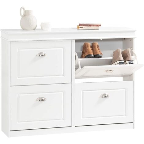 SoBuy FSR79-B Meuble Chaussure, Rangement Chaussure, Meuble d'Entrée, Meuble de Rangement à Chaussures Armoire, Commode à Chaussures avec 4 abattants, Coffre Rangement, L104xP24xH83 cm, Bleu