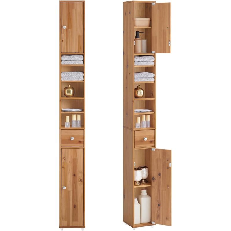 Sobuy colonne salle de bain 20 cm armoire de rangement étroite avec tiroir et étagères réglables, bois, 20x20x180cm, bzr34-ii-sh