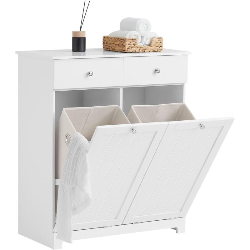Sobuy – Armoire murale de salle de bain avec 2 tiroirs et 2 sacs à linge 45L – MDF E1 résistant à l'humidité – Dimensions L78xP38xH90cm – BZR33IIW