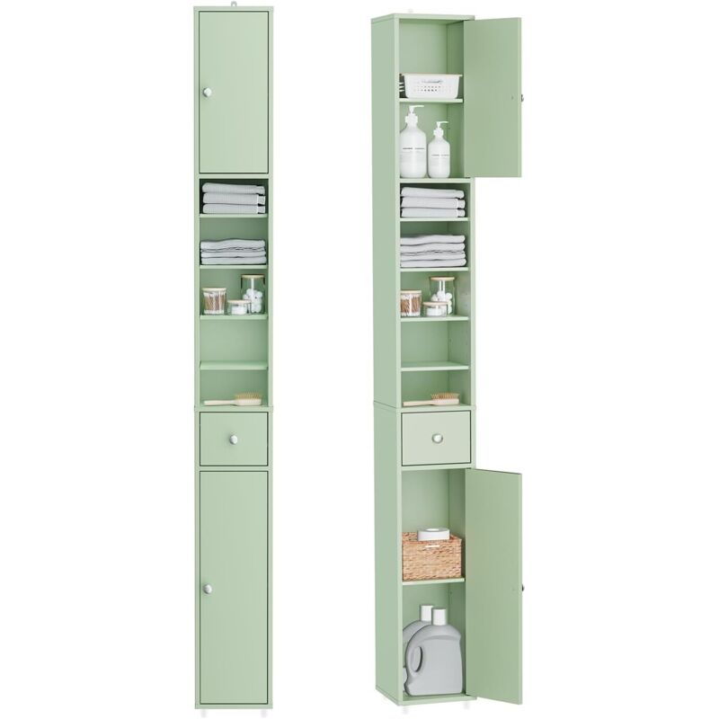 Sobuy – Colonne de salle de bain étroite 20x20 cm en MDF E1 – Tiroir et étagères réglables – Pour espaces confinés – BZR34IIGR