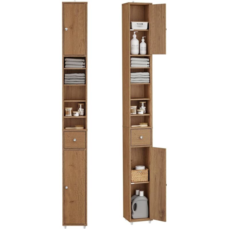 Sobuy – Colonne de salle de bain 20x20 cm en MDF E1 – Tiroir et étagères réglables pour petits espaces – BZR34IIPF