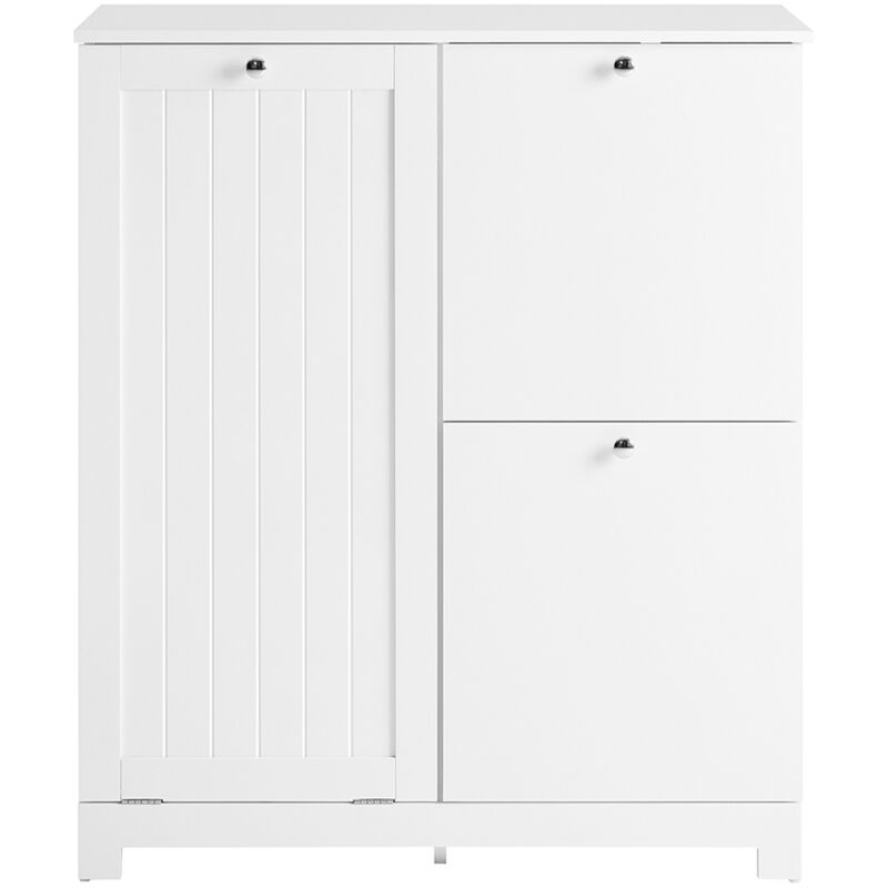 SoBuy Armoire de salle de bain étroite avec 3 paniers à linge, grand panier intégré et 2 amovibles, BZR213-W