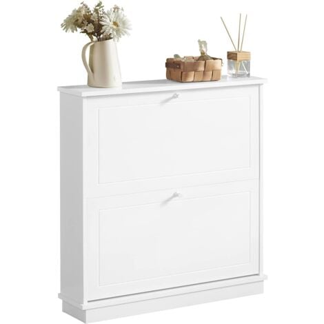 SoBuy Meuble de Rangement à Chaussures Armoire à Chaussures Commode à Chaussures 2 abattants Meuble d'entrée Coffre Rangement pour Chaussures – Blanc, FSR99-W